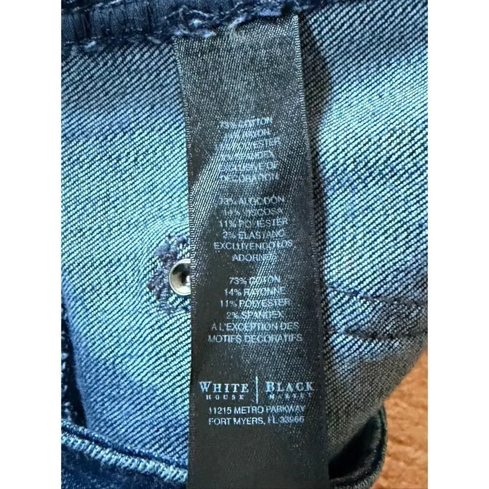 White House Black Market Skinny Leg Dark Wash Jeans Blue Stretch Rhinestone Trim